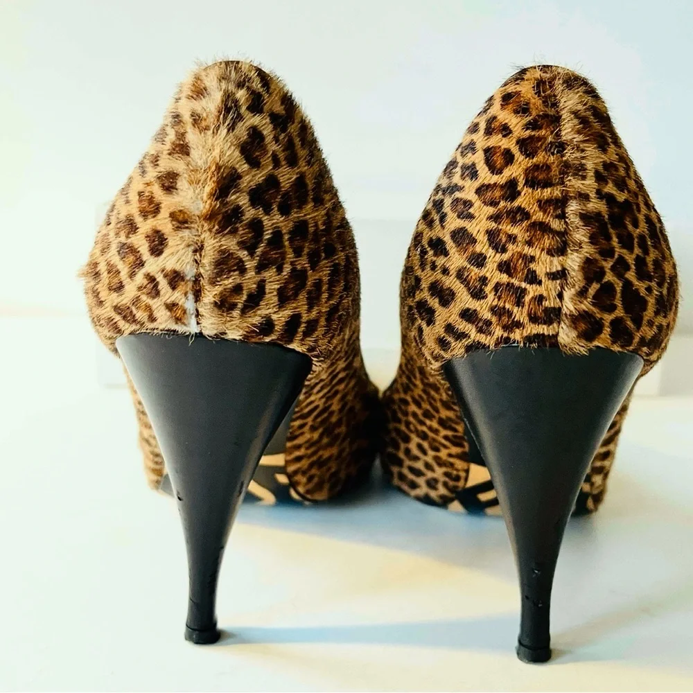 Fendi black tan calf hair animal print heels pumps 38